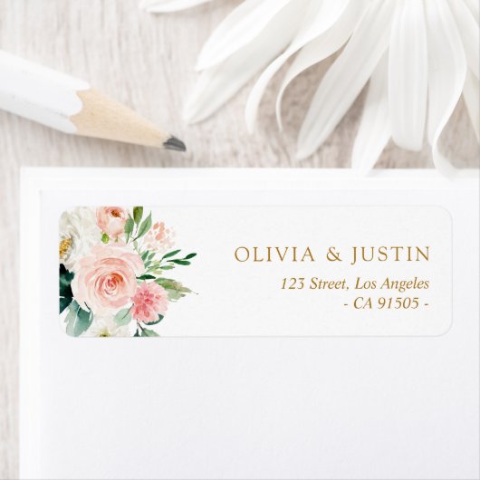 Matig lichtroze waterverf spoeladres etiket (Insitu)