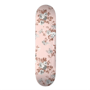 Matig lichtroze witte roos goud glitter floral skateboard