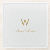 Matig Light Grey Gold Script Monogram Glazen Onderzetter (Voorkant)