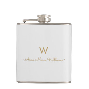 Matig Light Grey Gold Script Monogram Heupfles