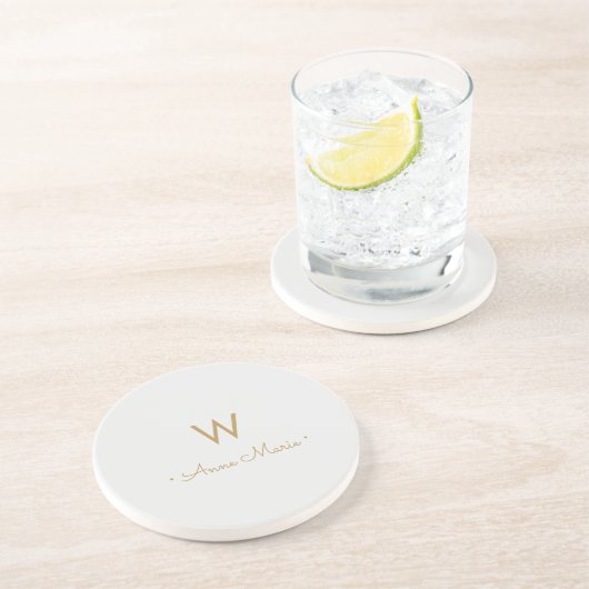 Matig Light Grey Gold Script Monogram Zandsteen Onderzetter (Zijkant)