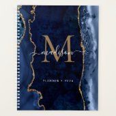 Matig marinesonblauw goudkanton Geode Monogram Planner (Voorkant)