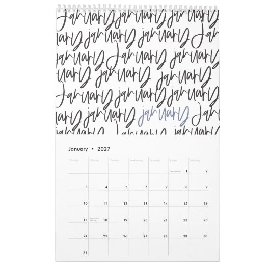 Matig markerpenscript kalender (Jan 2027)