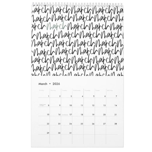 Matig markerpenscript kalender (Mar 2026)