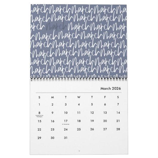 Matig markerpenscript kalender (Mar 2026)