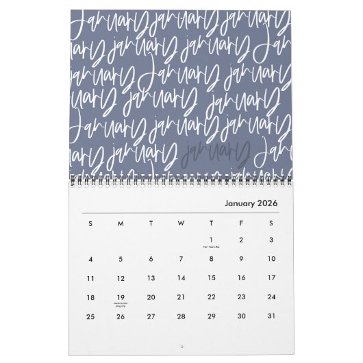 Matig markerpenscript kalender (Jan 2026)