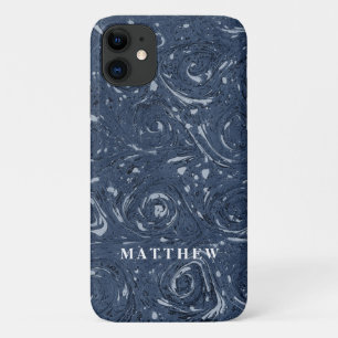 Matig marmeringspatroon Navy Blue Minimal Simple iPhone 11 Hoesje