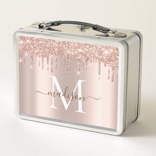 Matig meisje Blush Roze Rose Gold Glitter Monogram (Achterkant)