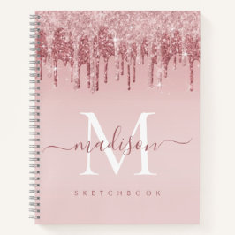 Matig meisje Blush Roze Rose Gold Glitter Monogram Notitieboek