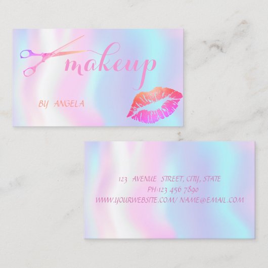 Matig meisje legante lips, schaar holografisch visitekaartje (Voorkant / Achterkant)