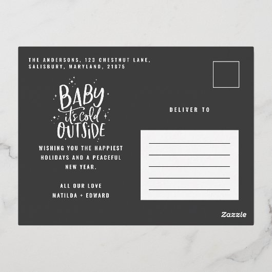 Matig minimaal kerstgrijs elegant folie feestdagen briefkaart (Achterkant)