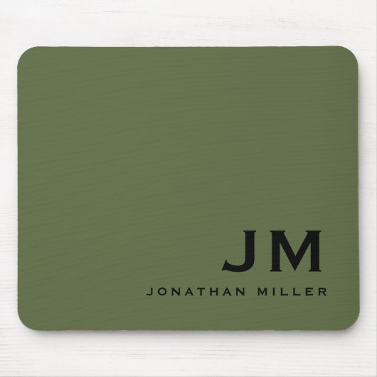 Matig minimaal monogram olijf muismat (Voorkant)