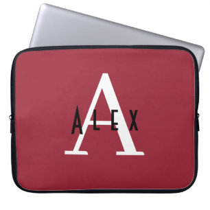 Matig minimaal rood Initiaal + naamMonogram Laptop Sleeve
