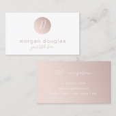 Matig minimaal roos gouden witte monogram visitekaartje (Voorkant / Achterkant)