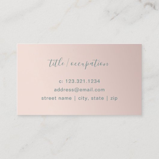 Matig minimaal roos goudgroen monogram visitekaartje (Achterkant)