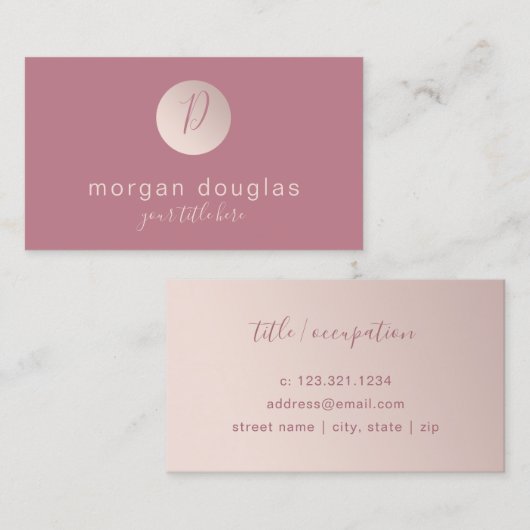 Matig minimaal roos goudroze monogram visitekaartje (Voorkant / Achterkant)