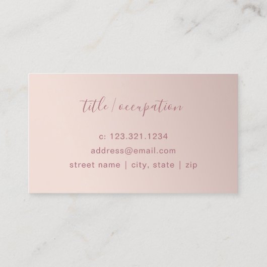 Matig minimaal roos goudroze monogram visitekaartje (Achterkant)