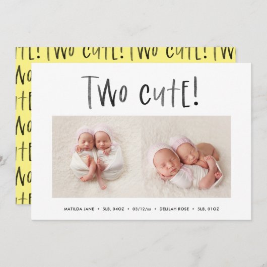 Matig minimaal tweelingfotobericht aankondiging (Voorkant / Achterkant)