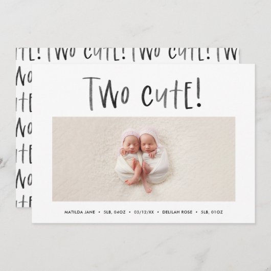 Matig minimaal tweelingfotobericht aankondiging (Voorkant / Achterkant)