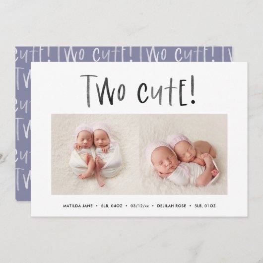 Matig minimaal tweelingfotobericht aankondiging (Voorkant / Achterkant)