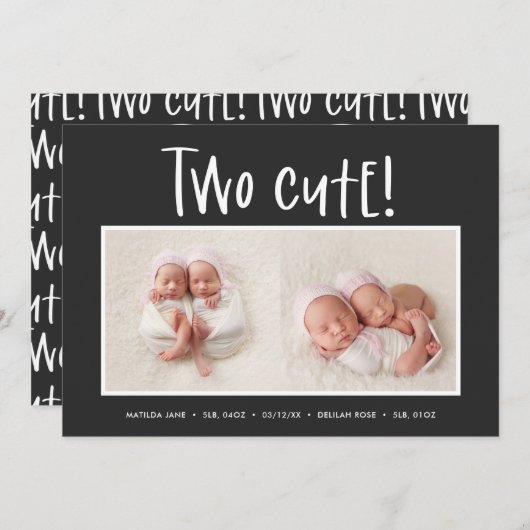 Matig minimaal tweelingfotobericht aankondiging (Voorkant / Achterkant)