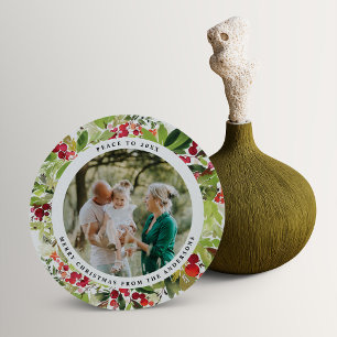 Matig minimale rode en groene waterverf botanisch feestdagenkaart