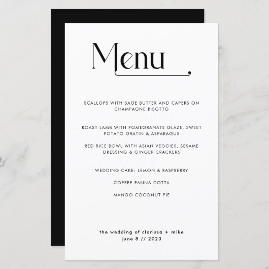 Matig Minimale Typografie Menu Dinner Wedding (Voorkant / Achterkant)