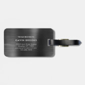 Matig monogram zwart grijs geborsteld glam metaal bagagelabel (Achterkant horizontaal)