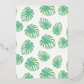 Matig Monstera Leaf Botanical Weddenschap geperst Folie Uitnodiging (Achterkant)