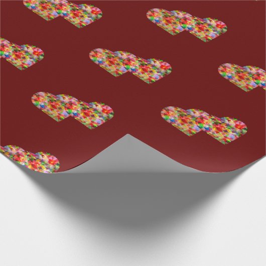 Matig mozaïekhart donkerrood cadeaupapier (Hoek)