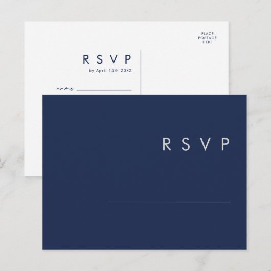 Matig Navy Blue Silver Menu Keuze RSVP-Briefkaart (Voorkant / Achterkant)