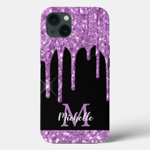 Matig Paars lichtgewicht glitter-dripmonogram iPhone 13 Hoesje