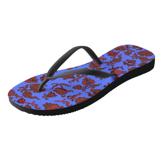 Matig Patroonblauw Roze Rood Gekleurd Damascus Teenslippers (Schuin)