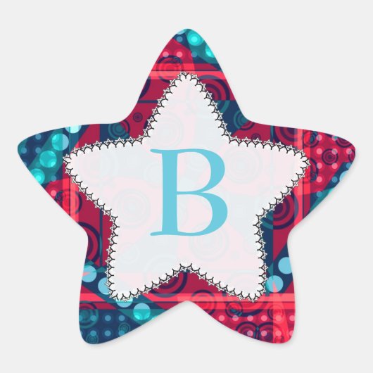 Matig patroonmonogram Blauwe Star-sticker Ster Sticker (Voorkant)
