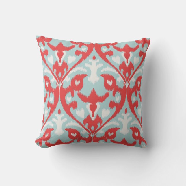 Matig rode rode turquoise ikat pillow kussen (Voorkant)