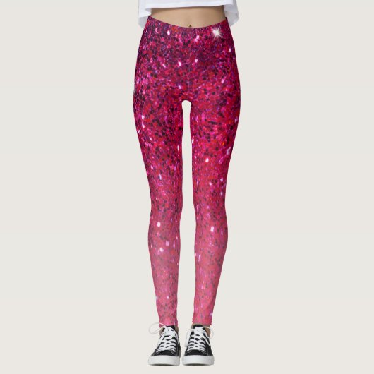 Matig rood en roze glitter Sparkles Gift Leggings (Voorkant)