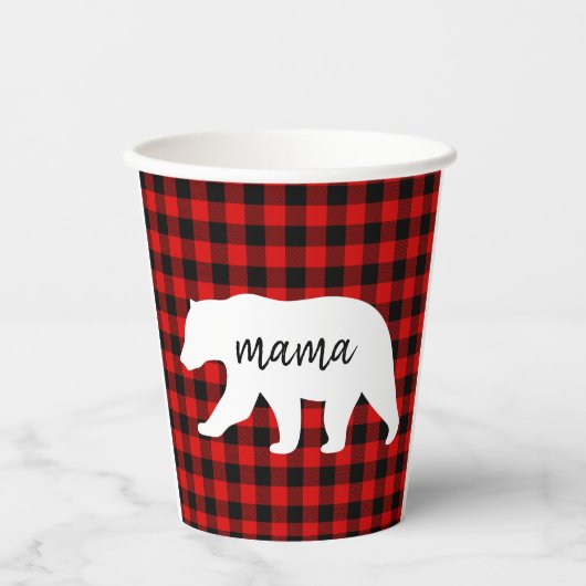 Matig rood geplakt met wit Beer Papieren Bekers (Voorkant)