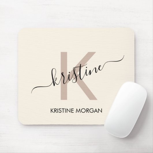Matig roombeige scriptmonogram muismat (Met muis)