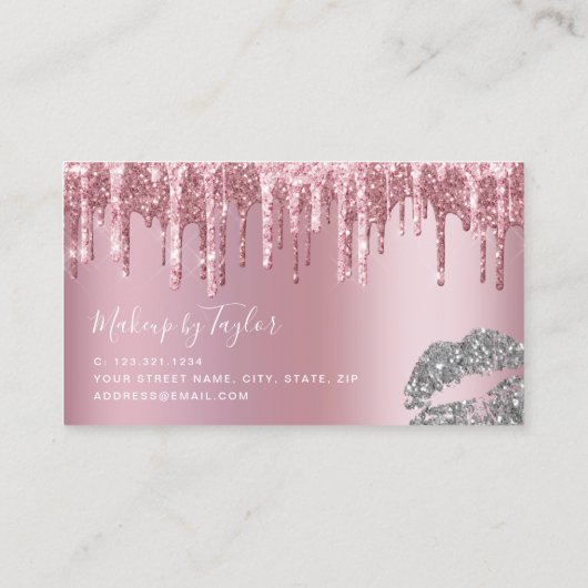 Matig roos goud glitter lippen make-up kunstenaar visitekaartje (Achterkant)