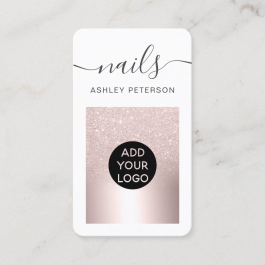 Matig roos goud glitter metallic nagelspijkers scr visitekaartje (Voorkant)