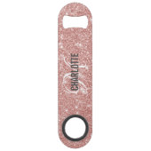 Matig roos goud glitter monogram naam speed flessenopener (Achterkant)