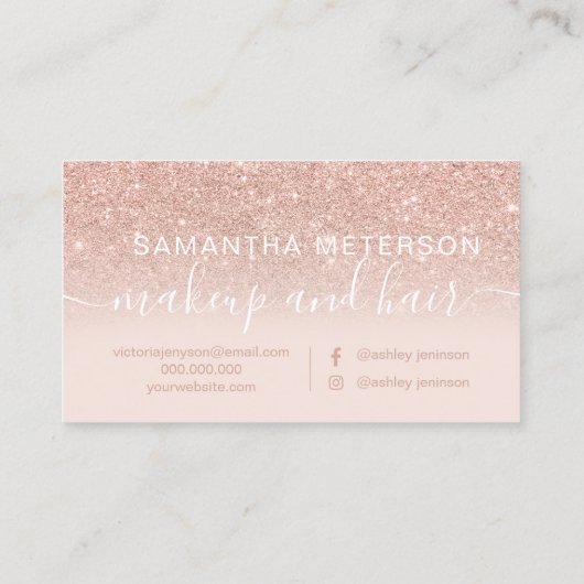 Matig roos goud glitter ombre blush make-up hair visitekaartje (Achterkant)
