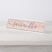 Matig roos goud glitter ombre blush monogram bureau naambordje (Voorkant)