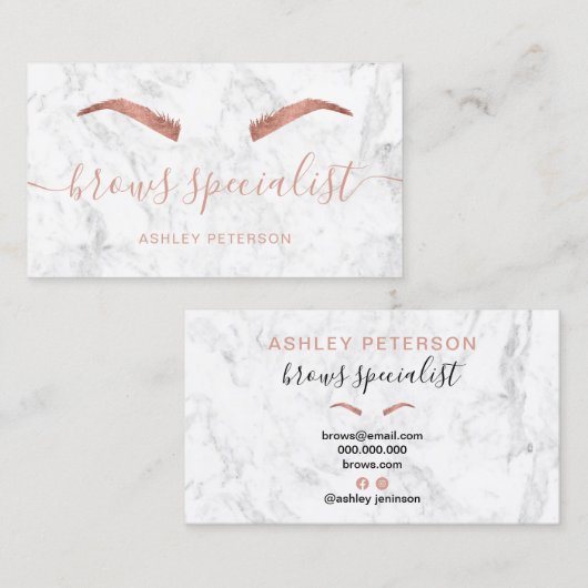 Matig roos goudbrauwen trendy witte marmer visitekaartje (Voorkant / Achterkant)