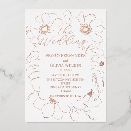 Matig roos goudbruin folie uitnodiging (Voorkant)