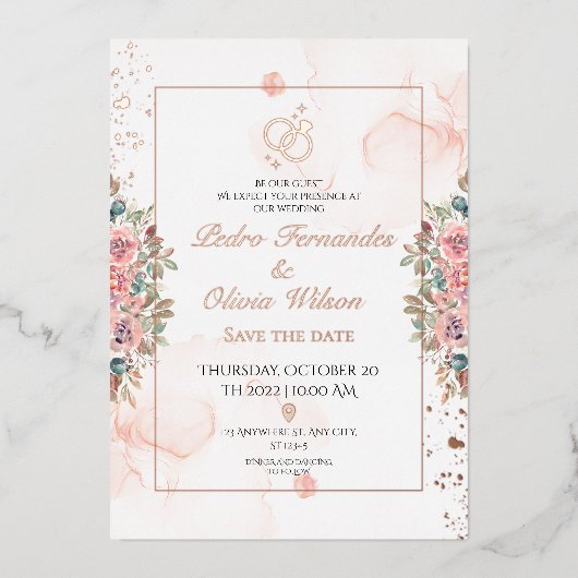 Matig roos goudfolie bruiloft folie uitnodiging