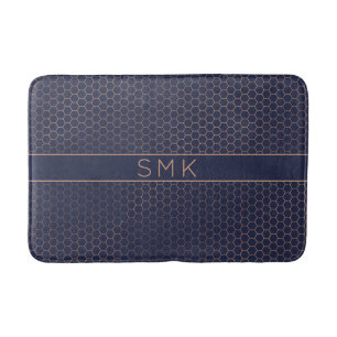 Matig Roos goudolie marineblauw Hexagon Monogram Badmat