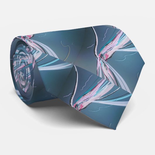 Matig roze blauw zwart abstract patroon stropdas (Opgerold)