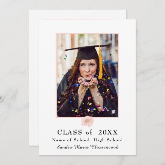 Matig, roze bloem afstuderen aankondiging (Voorkant / Achterkant)