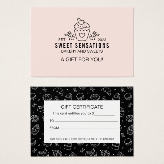 Matig Roze Cupcake-cadeaubon bakkerij Visitekaartje (Voorkant /achterkant)